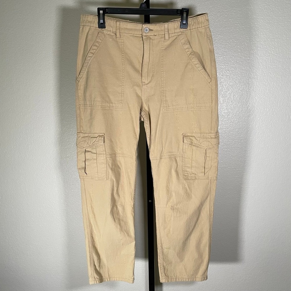 Anthropologie Size 10 High Rise Straight Leg Cargo Pants‎ Gold Utility Pockets - Picture 2 of 6